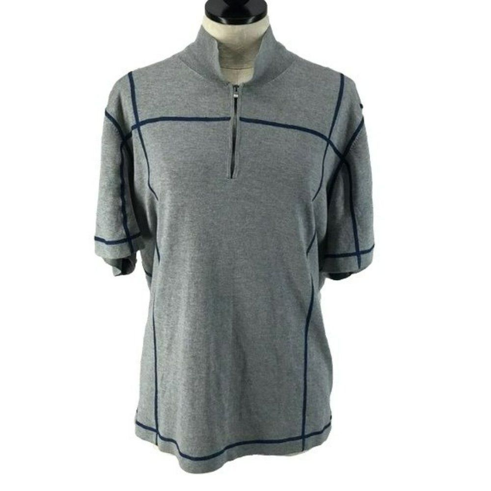 Murano Men's Polo Silk Blend Heather Grey Color Block Short Sleeve‎ Shirt XL